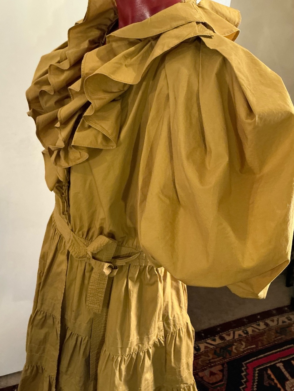 ULLA JOHNSON “MAUDE” Mustard Ruffle V-Neck Mini Dress Women Sz 8 - Picture 6 of 17